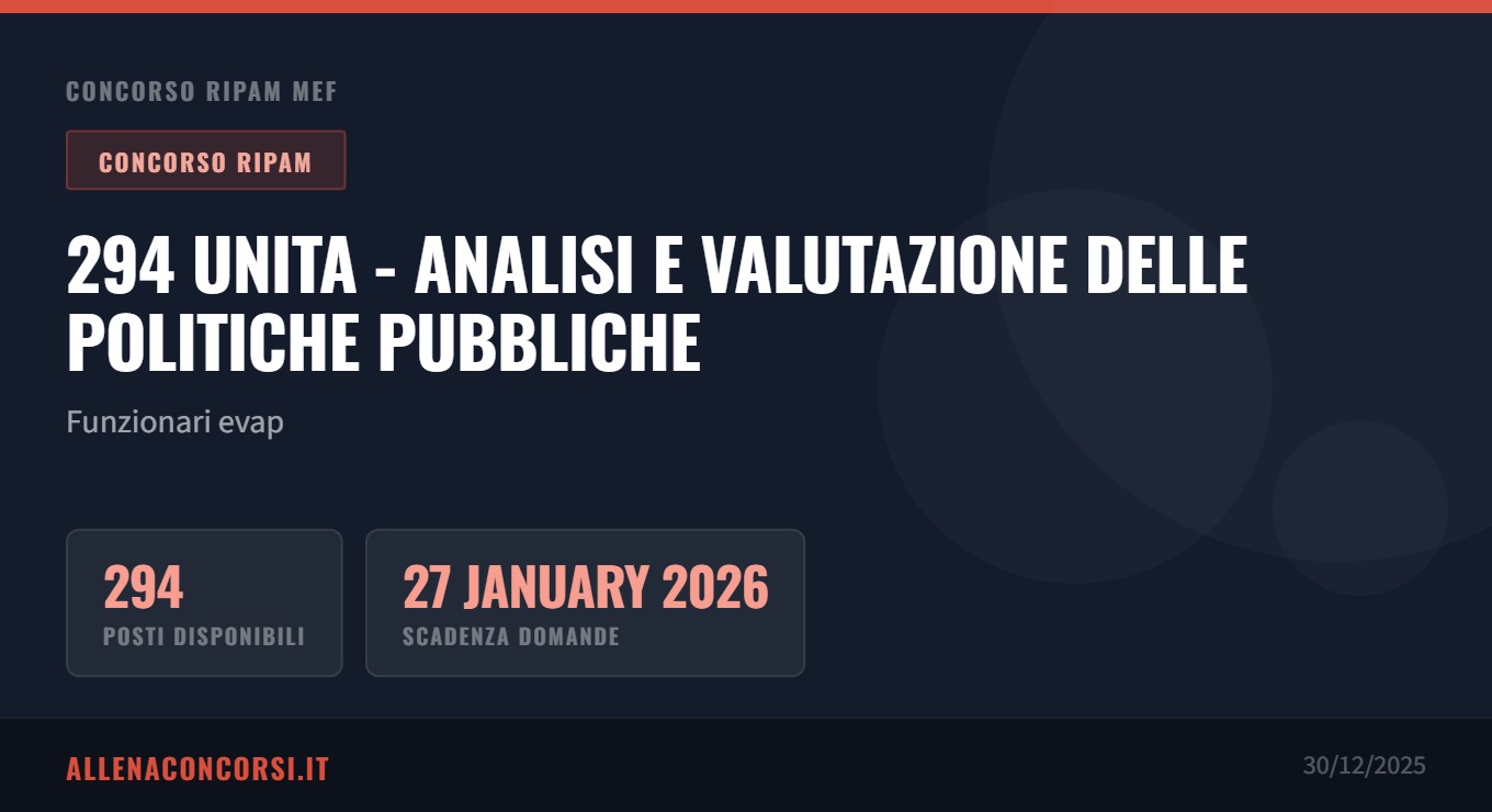 Concorso RIPAM MEF: 294 unita - Analisi e Valutazione delle Politiche Pubbliche