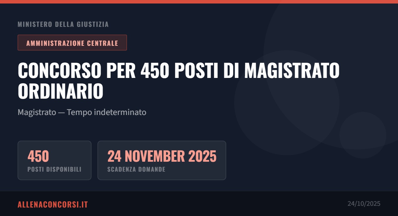 Ministero della Giustizia: concorso per 450 posti di Magistrato Ordinario