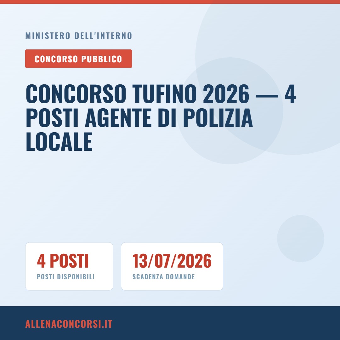 Concorso Tufino 2026 — 4 posti Agente di Polizia Locale