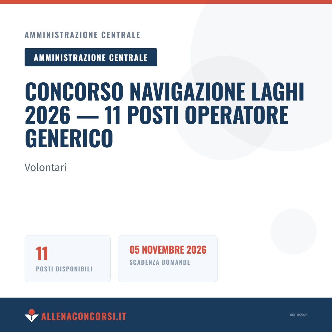 Concorso Navigazione Laghi 2026 — 11 posti Operatore Generico