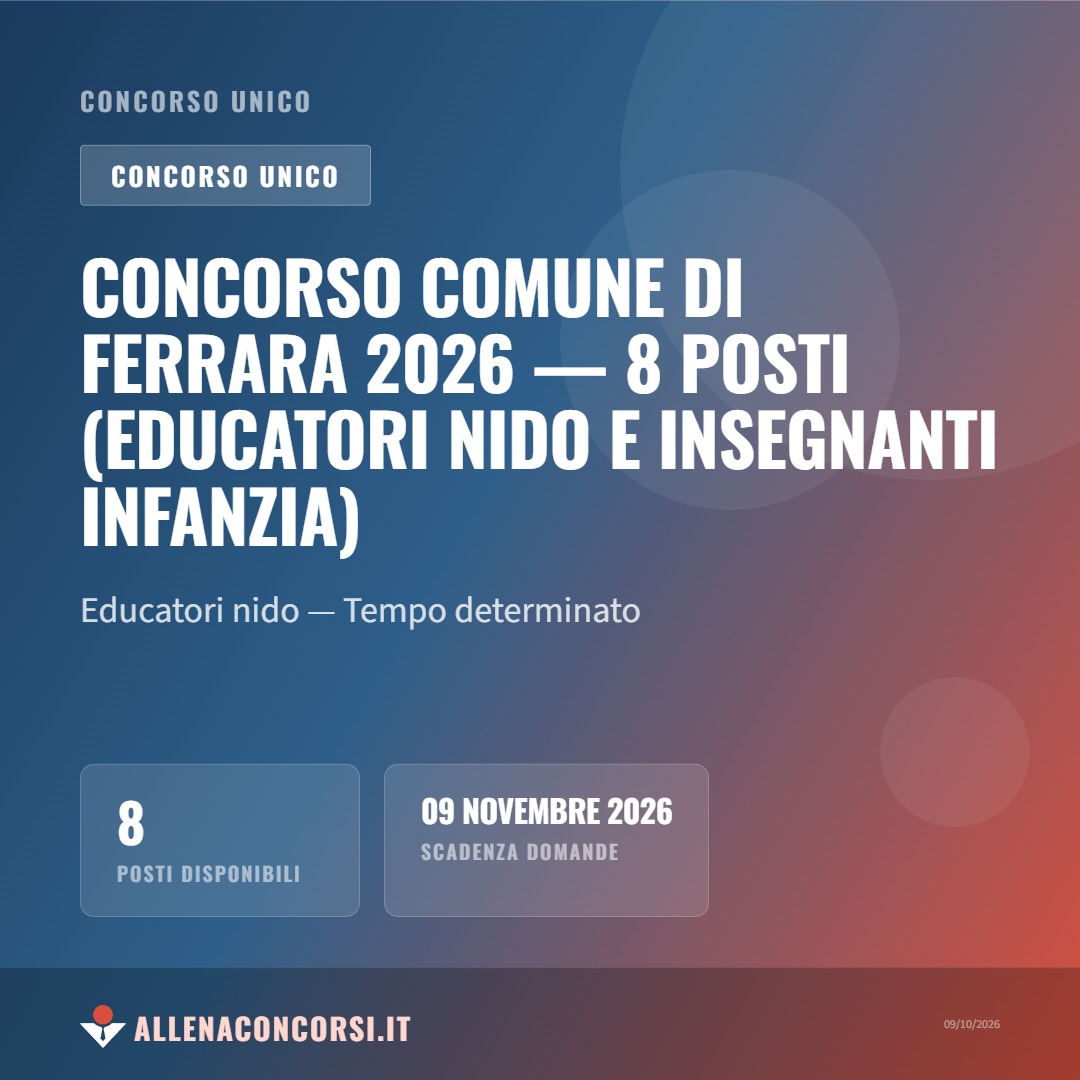 Concorso Comune di Ferrara 2026 — 8 posti (Educatori nido e Insegnanti infanzia)