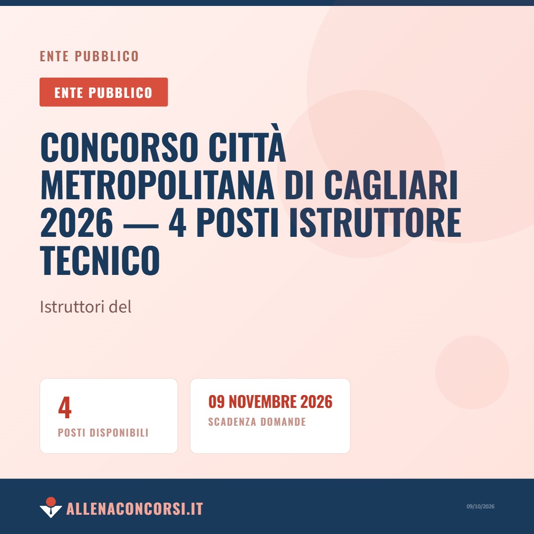 Concorso Città Metropolitana di Cagliari 2026 — 4 posti Istruttore Tecnico