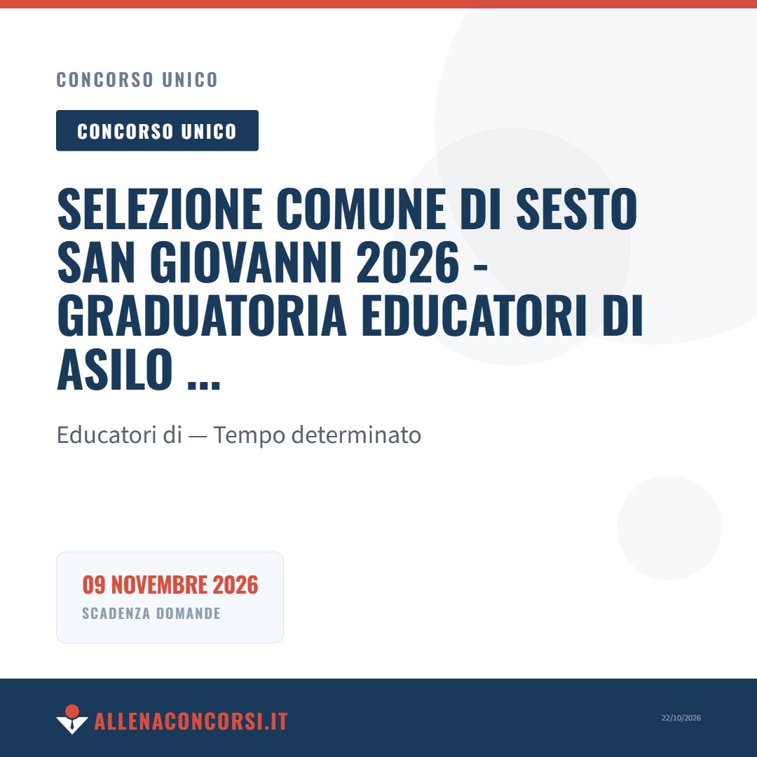 Selezione Comune di Sesto San Giovanni 2026 - graduatoria Educatori di asilo nido (prova il 23 novembre)