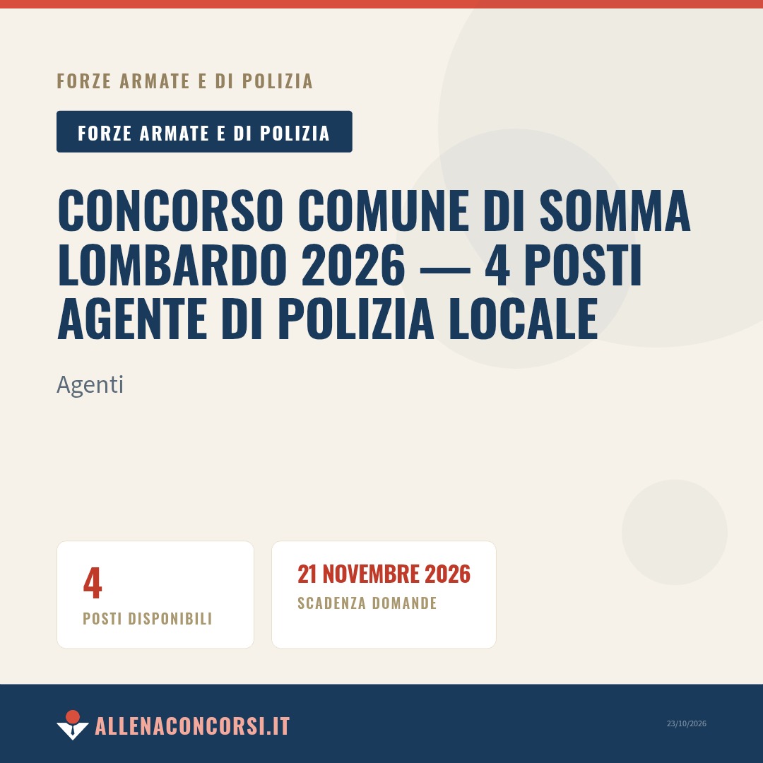 Concorso Comune di Somma Lombardo 2026 — 4 posti Agente di Polizia Locale