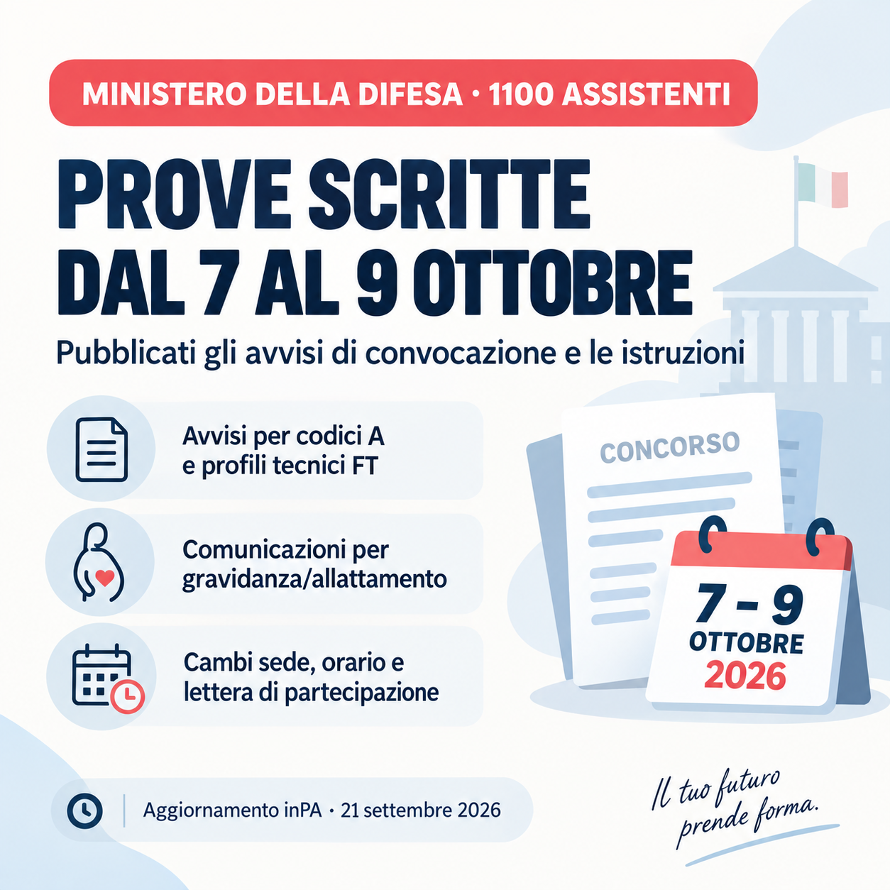 Concorso Difesa 1.100 Assistenti: prova scritta dal 7 al 9 ottobre 2026, ecco sedi e orari