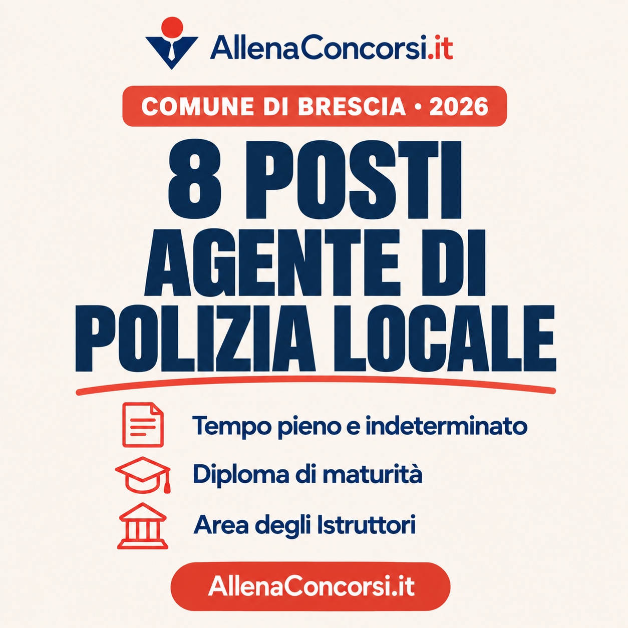 Concorso Comune di Brescia 2026 — 8 posti Agente di Polizia Locale