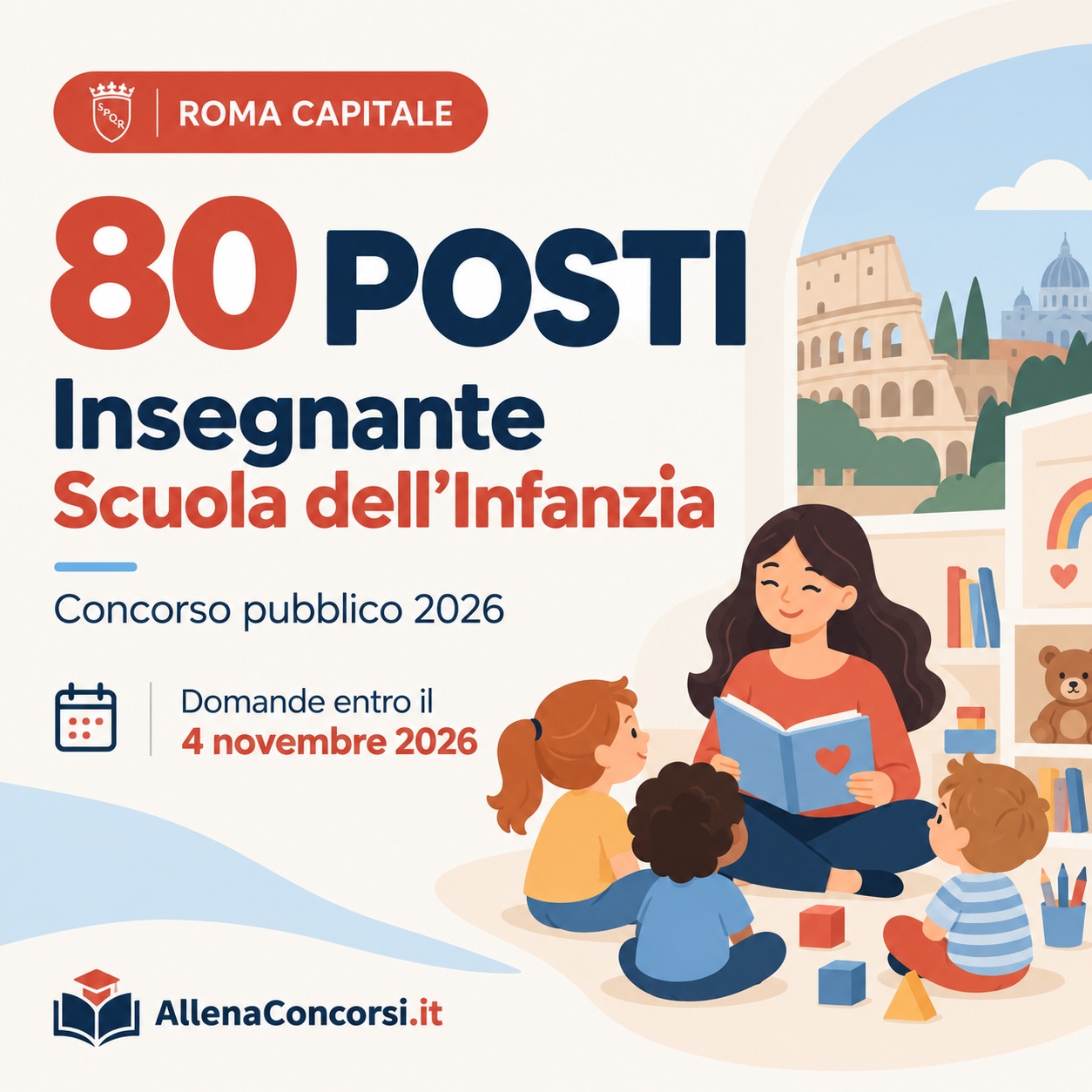 Concorso Roma Capitale 2026 — 80 posti Funzionario Insegnante Scuola dell'Infanzia